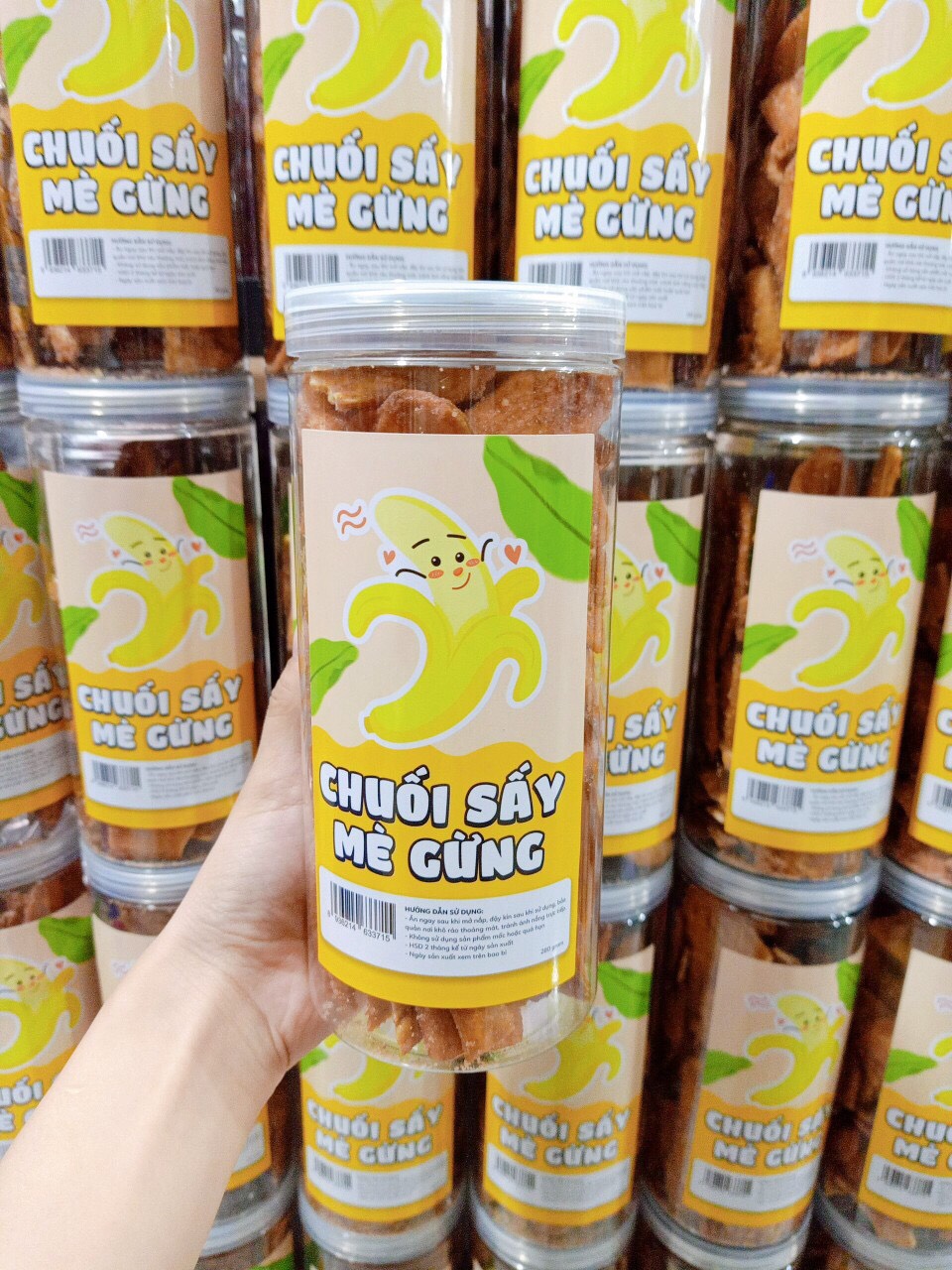 Chuối sấy mè gừng hũ pet
