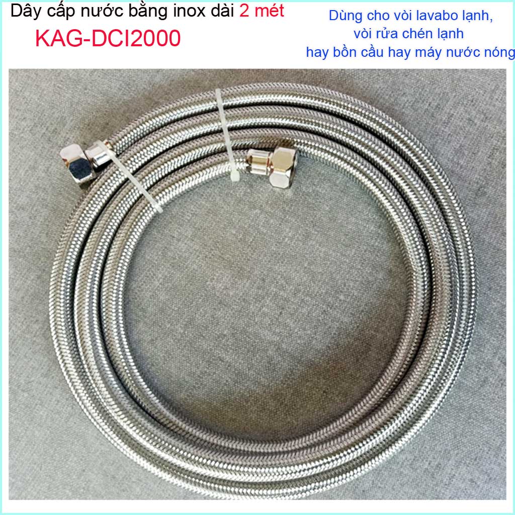 Dây cấp nước Inox 2m chịu nhiệt KAG-DCI2000 (dài 200cm), dây cấp chịu áp cao cấp dài 2m dây dẫn nước máy nước nóng