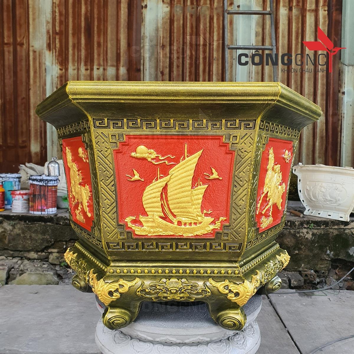 Khuôn Đúc Chậu Lục Giác 60 Chân Liền