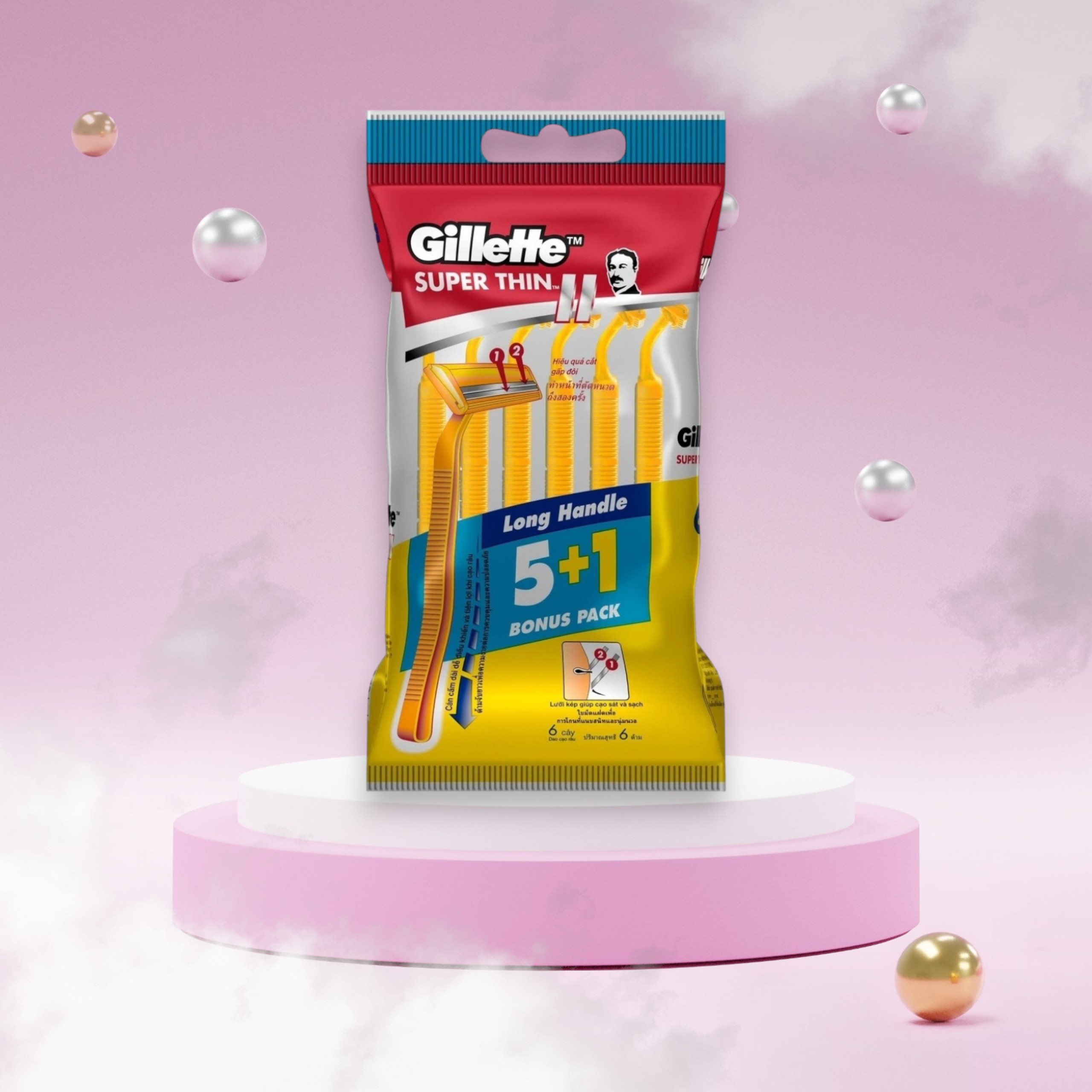 Dao cạo râu Gillette Super Thin cán vàng túi (5+1)
