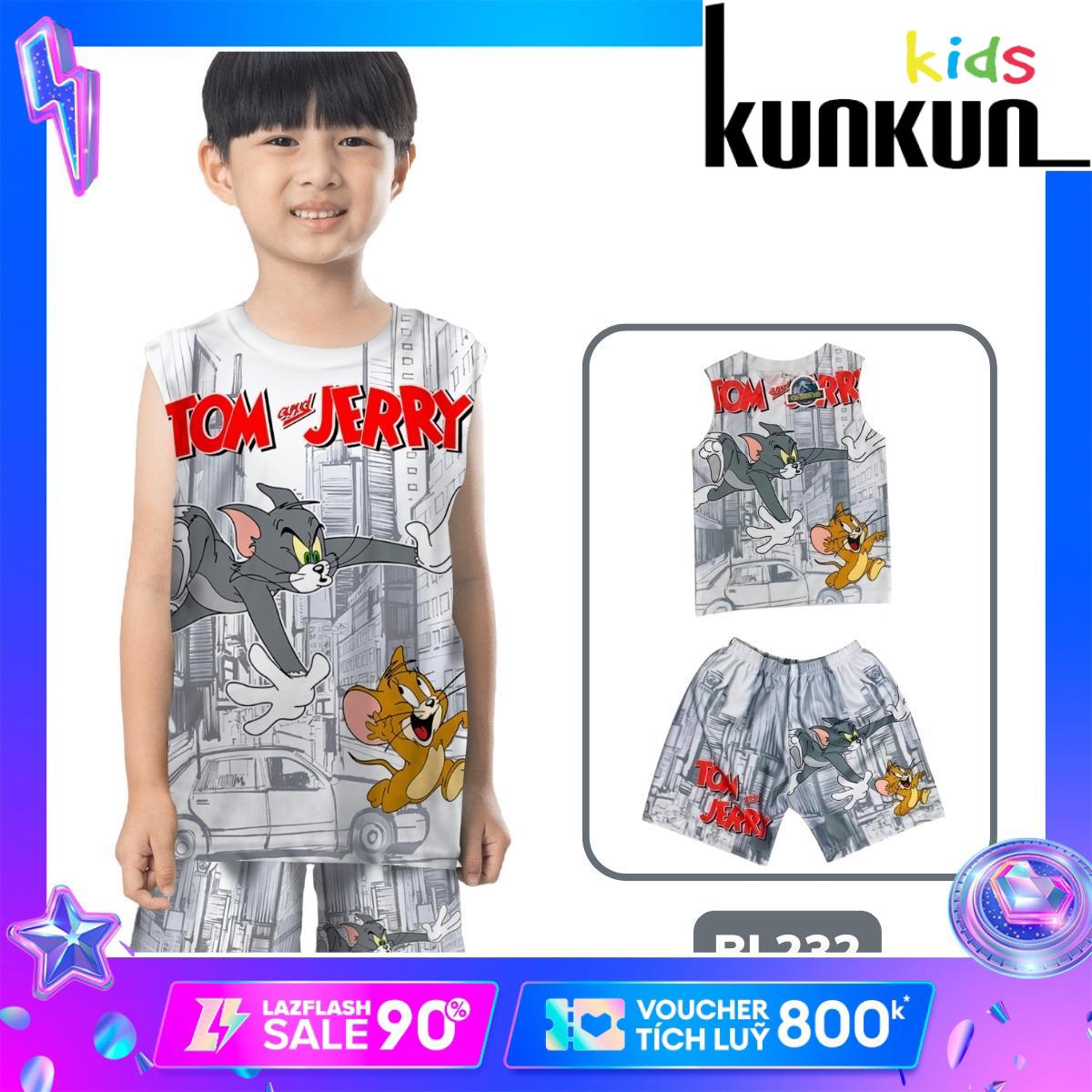 Quần áo bé trai thun ba lỗ bé trai in 3d hình mèo & chuột kunkun bl232