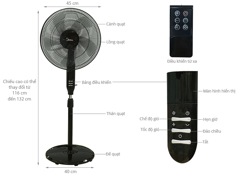 Quạt Đứng Midea FS40-15QR Màu Đen
