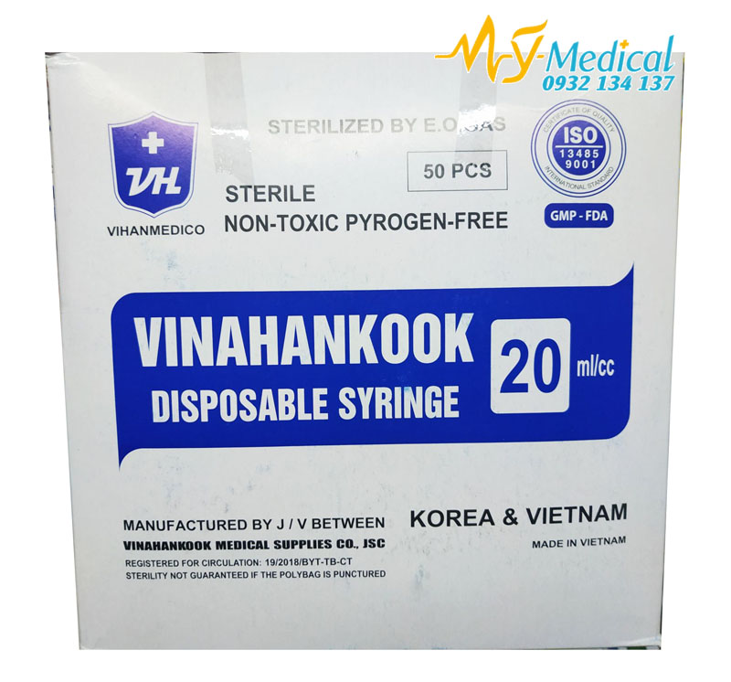 Bơm tiêm sử dụng 1 lần 20ml/cc 23G Vinahankook