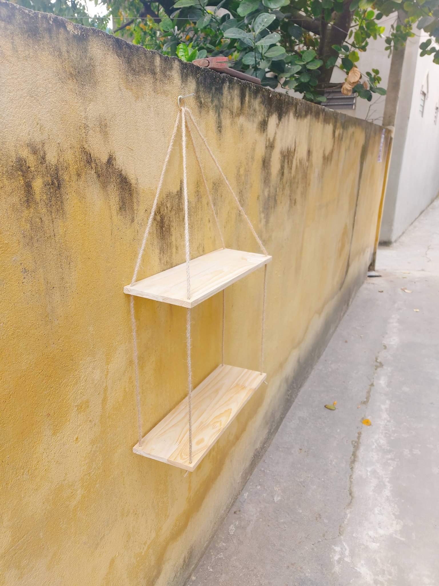 Kệ Treo Tường Dây Thừng 4 Tầng, Kệ Gỗ Decor Để Cây Và Đồ Trang Trí