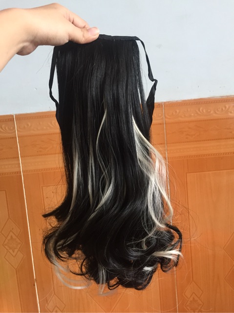 Tóc Giả Cột Line Bạch Kim Ngắn 35Cm Cao Cấp- Hình Thật