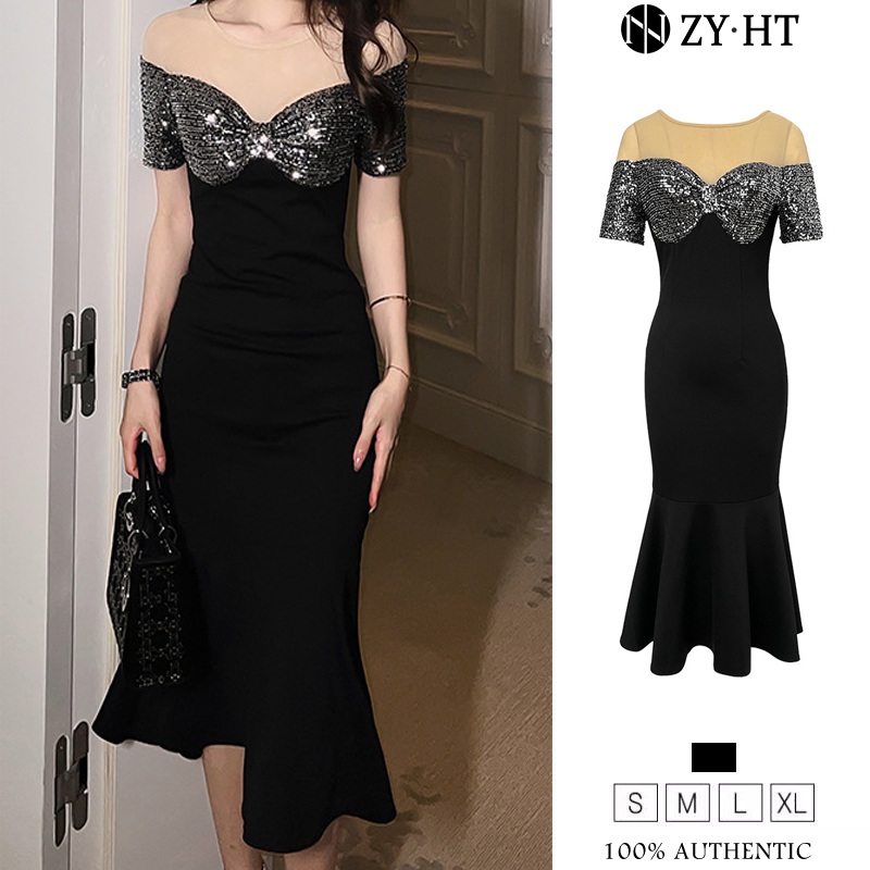 ZYHT eravogue đầm sequin đuôi cá váy dài pháp đầm dự tiệc đầm body nữ ôm body sexy sang trọng 10119