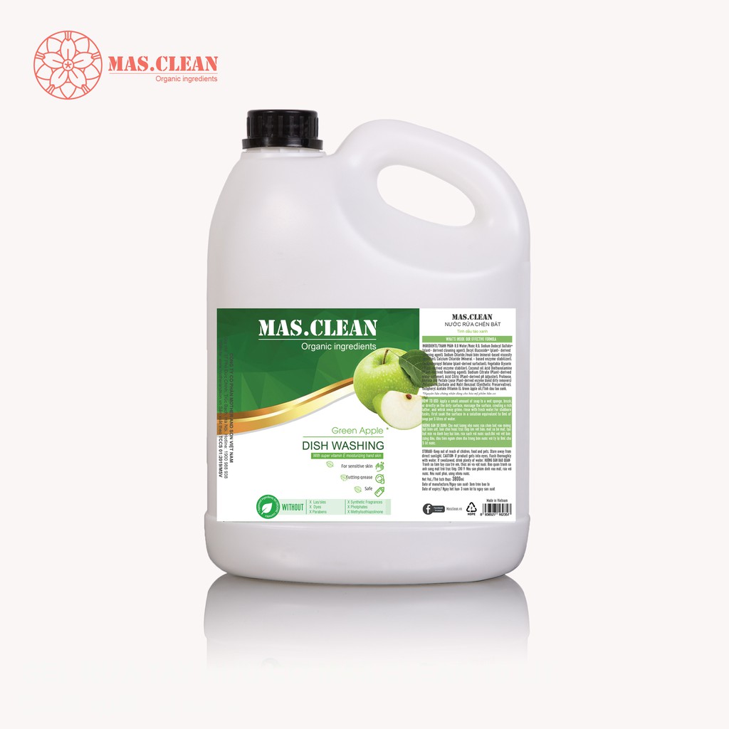 Nước rửa chén bát hữu cơ MasClean 3.8l/rửa ly/rửa bình sữa