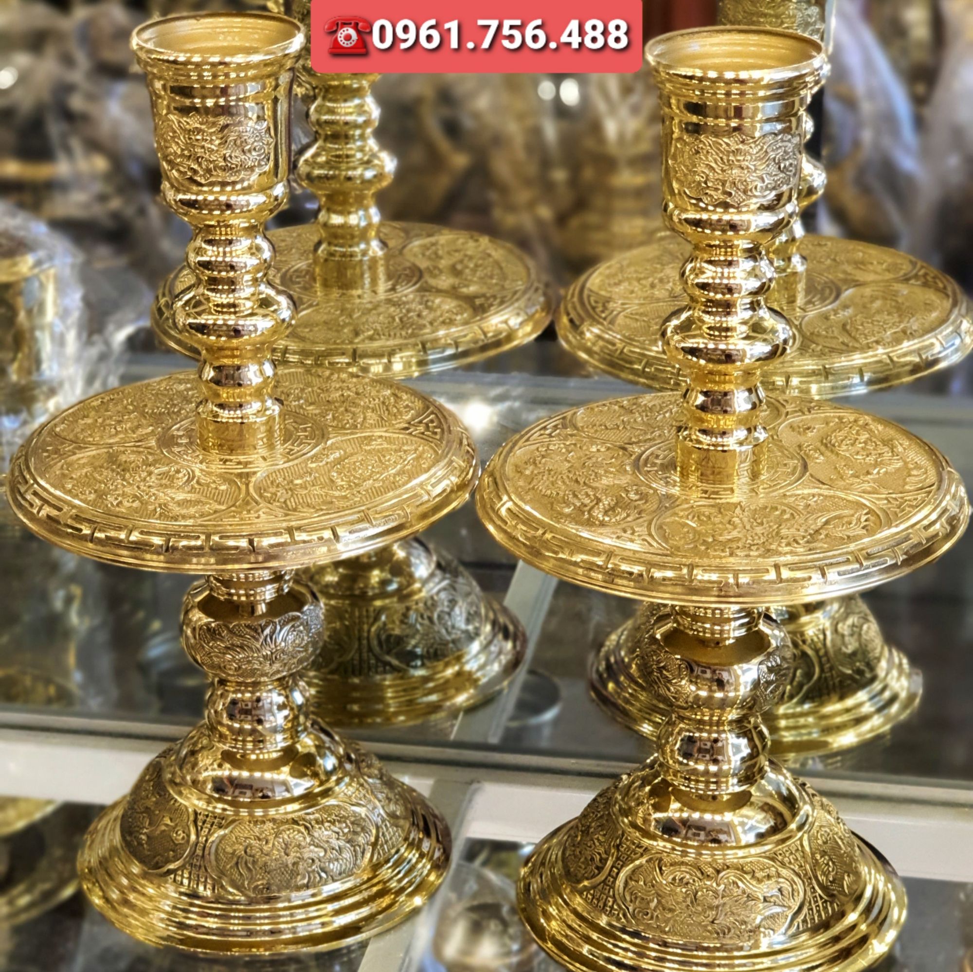 Pair of 33cm Golden Bronze Candlesticks