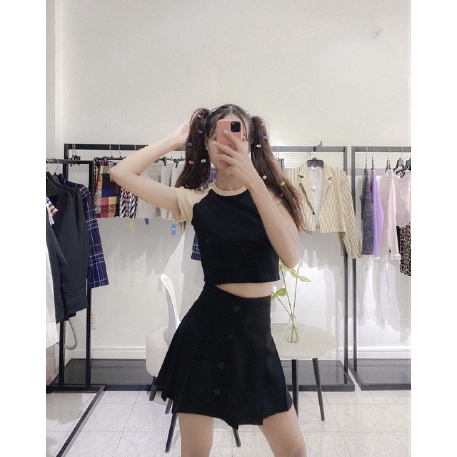 DALLA Chân váy xếp ly tennis đen (CVTN01)