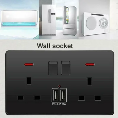 UK Plug Double Home Improvement Electrical Equipment Charger with 2 USB Charger Port Power Socket Electrical Socket Electrical Outlet Wall Plug Socket