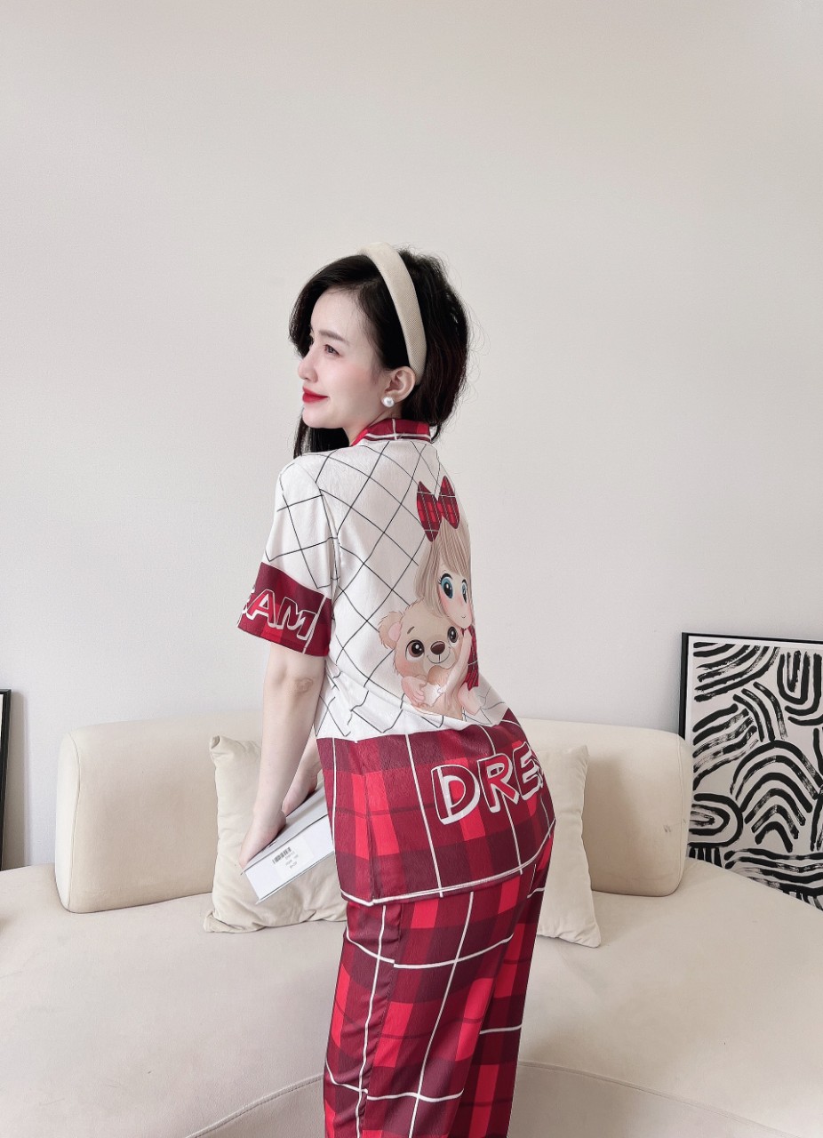 Bộ Pyjama lụa xước ánh kim cao cấp (free size: 45kg đến 65kg) HÀNG THIẾT KẾ MỚI.