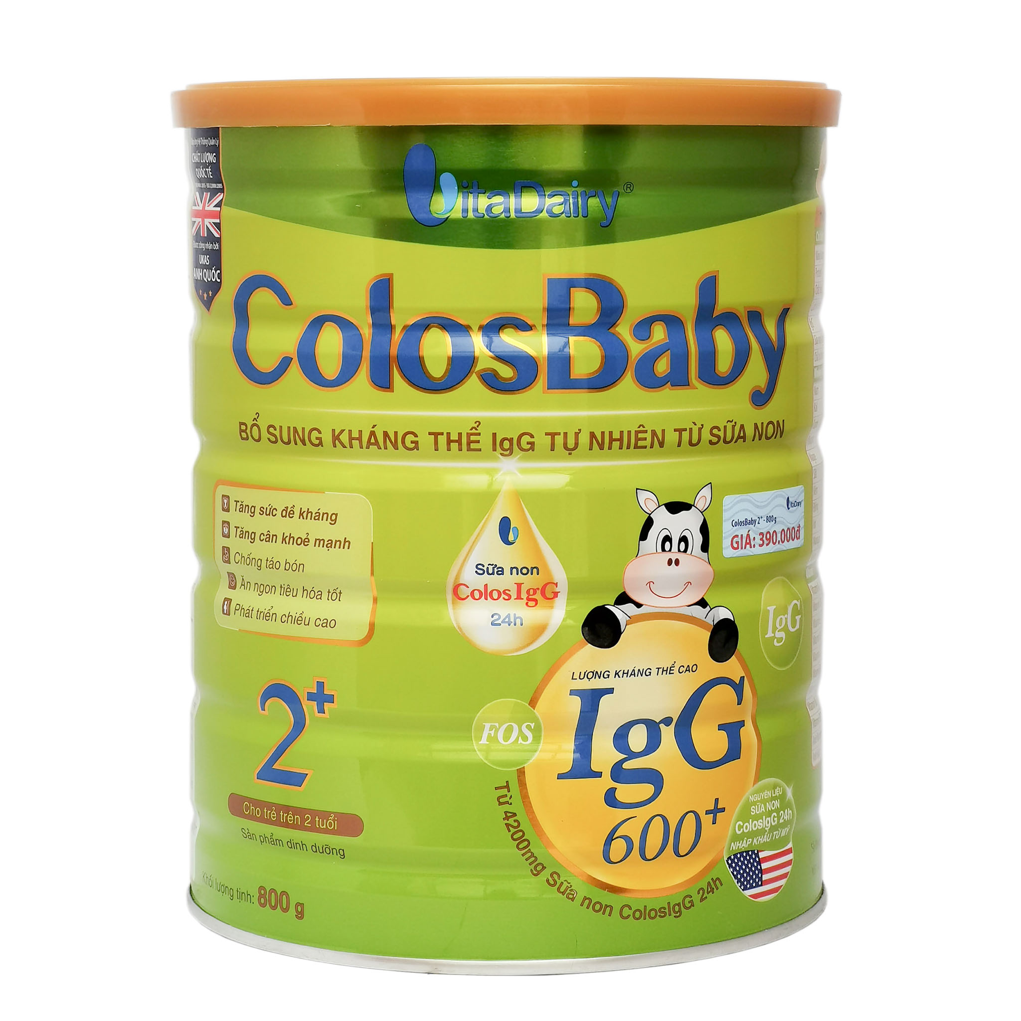 Sữa Bột VitaDairy ColosBaby 2+ Hộp 800g (Bổ sung kháng thể IgG 600+ tự nhiên từ sữa non; Cho trẻ 2 tuổi)