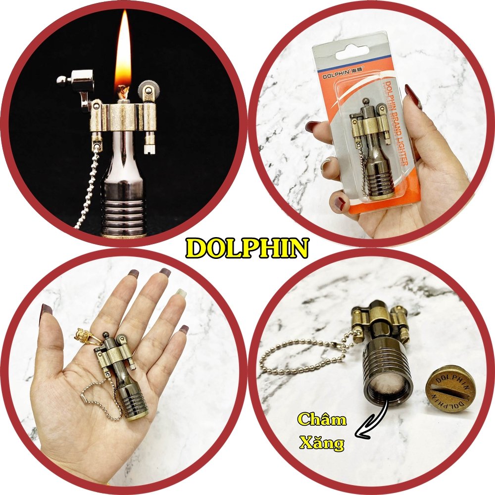 BẬT LỬA - MÓC KHÓA DOLPHIN XĂNG ĐÁ CỔ HÌNH CHAI RƯỢU (KIM LOẠI) - (XÀI XĂNG)