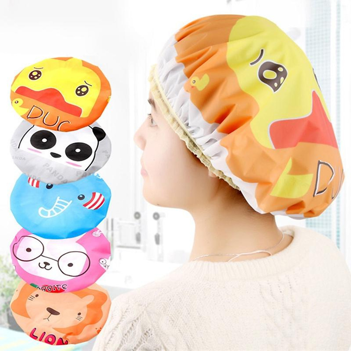 Mũ trùm đầu ủ khô tóc hình gấu dễ thương - mũ tắm trùm đầu mũ chụp tóc khi tắm hình thú / khăn trùm khô tóc khăn quấn đầu sợi nhung san hô thấm nước lau khô siêu tốc