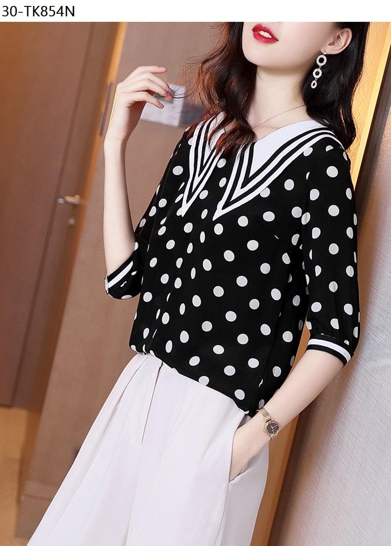 TK854N-ÁO CHẤM BI CỔ THIẾT KẾ s-6xl