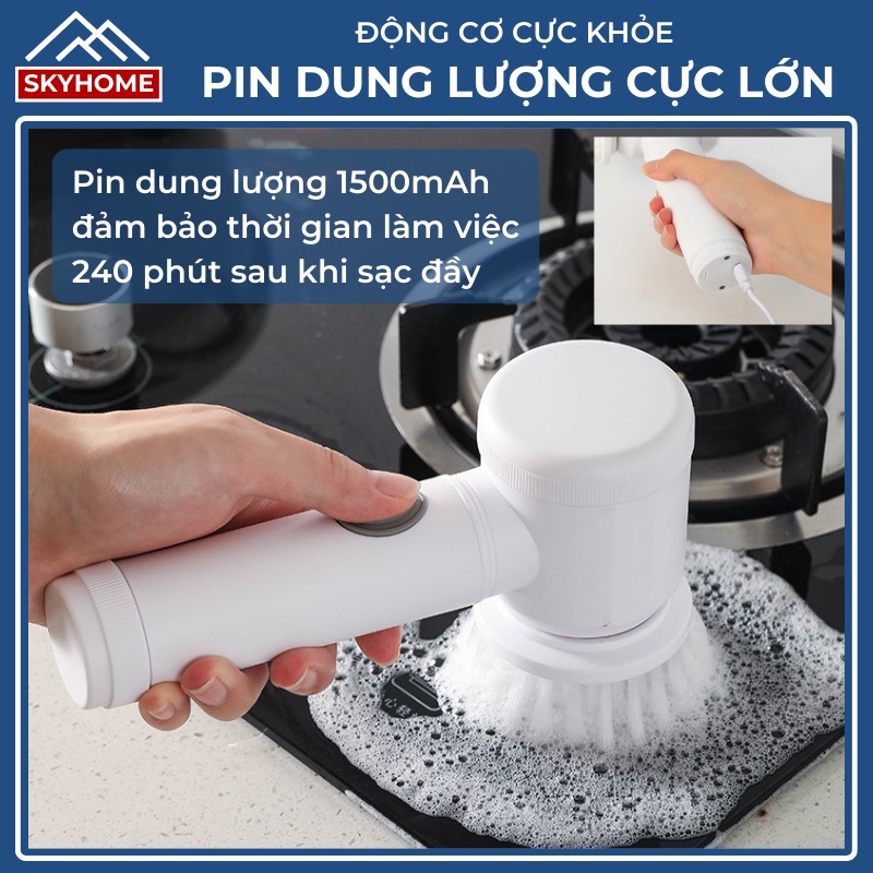 Máy cọ rửa điện cầm tay đa năng, dụng cụ vệ sinh sạc usb, bàn chải vệ sinh bếp, bồn rửa mặt, đánh giày, đánh bóng, máy chà sàn điện cầm tay với 3 đầu thay thế, máy đánh sàn cầm tay pin 1500mAh, dùng được 4h
