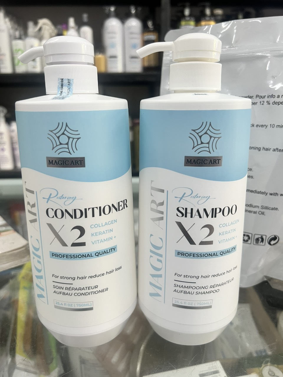 Cặp dầu gội xả phục hồi magic art x2 collagen keratin vitamin 750ml x2