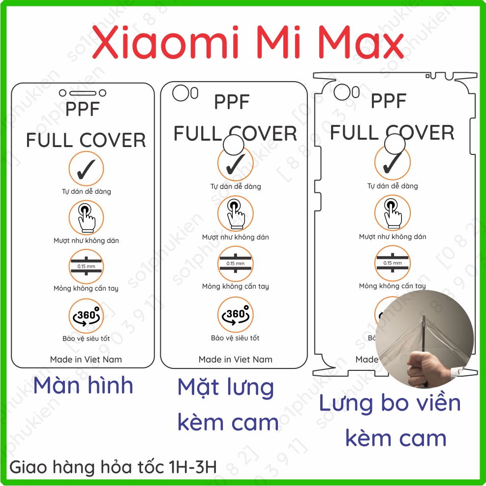 Dán PPF Xiaomi Mi Max loại bóng, nhám dành cho mặt lưng siêu bảo vệ