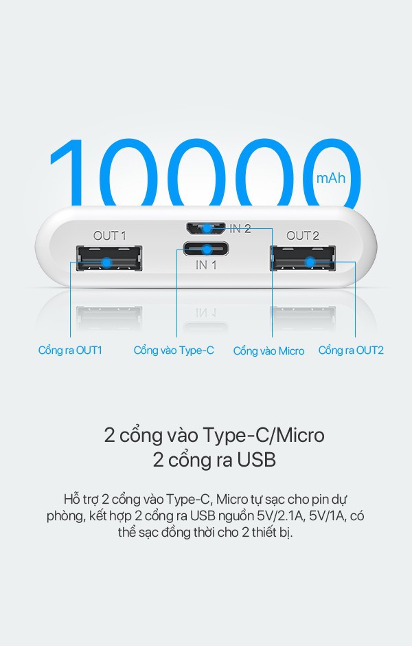 [HCM]Pin Sạc Dự Phòng ROBOT RT170 10.000mAh 2 Output & 2 Input