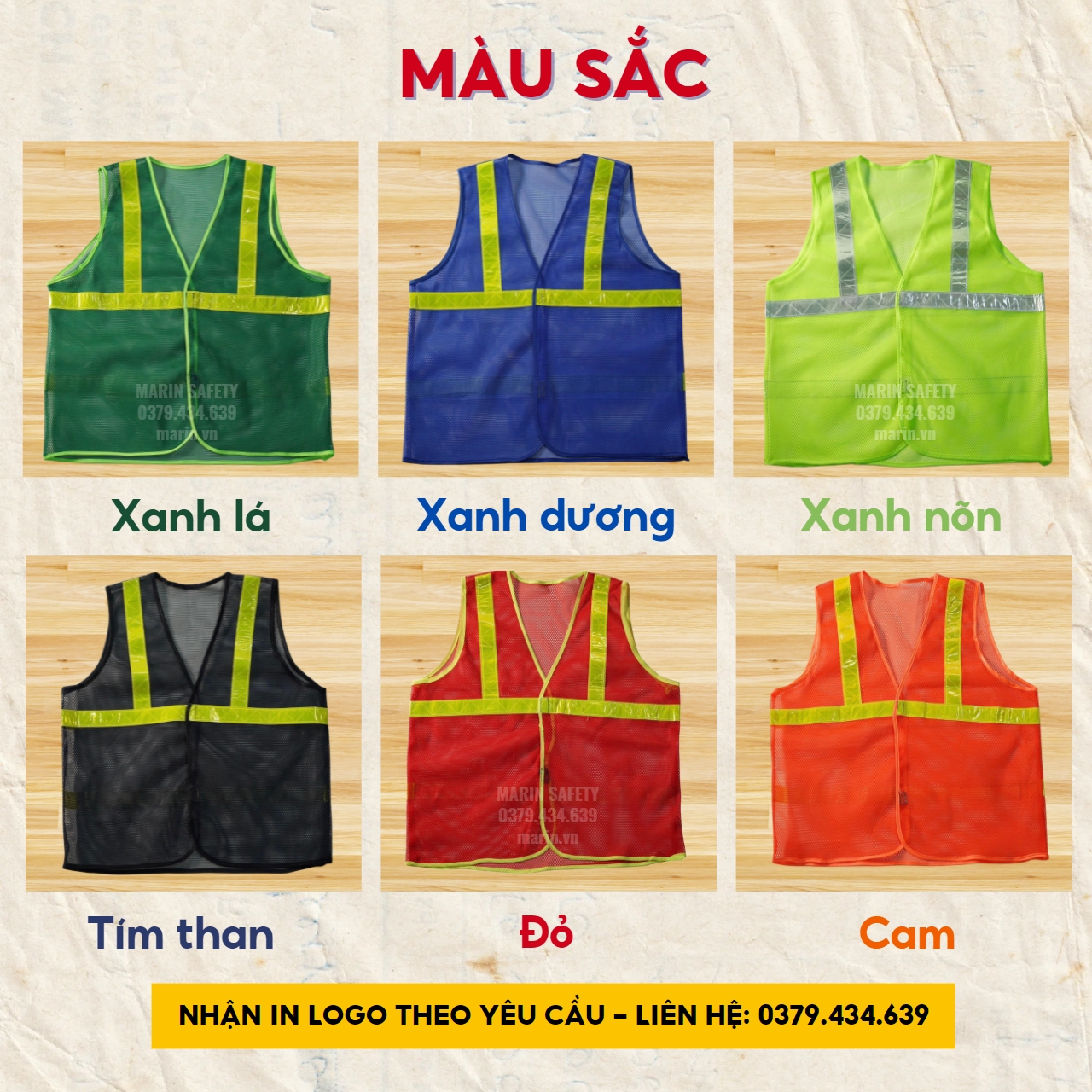 Áo gile phản quang lưới nhiều màu