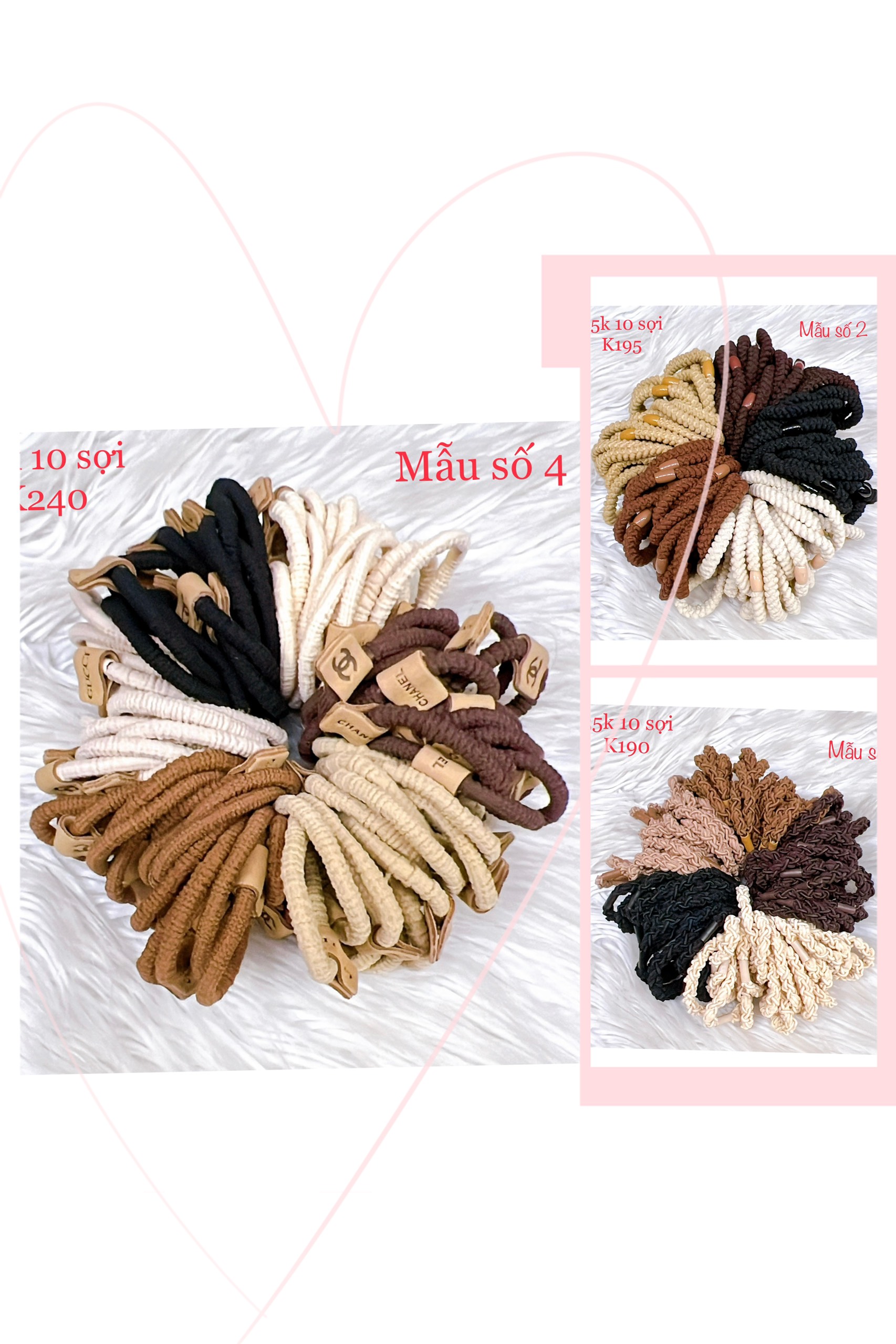 [nhiều kiểu] Set 10 sợi thun cột buộc tóc gam màu tối