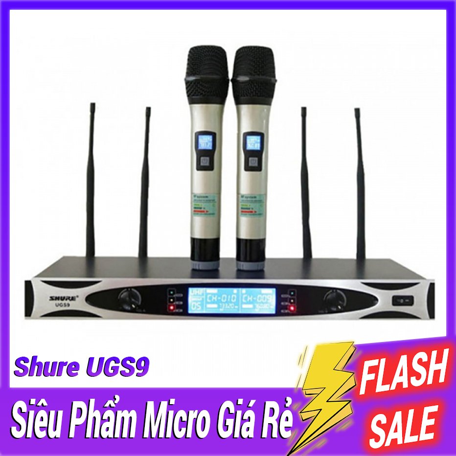 Combo bộ 2 micro karaoke không dây 4 râu shure ugs 9, bộ micro không dây gía rẻ mà tiếng lại hay, chống hú tốt, micro vỏ nhôm bắt sóng cực mạnh bảo hành vàng tới 12 tháng