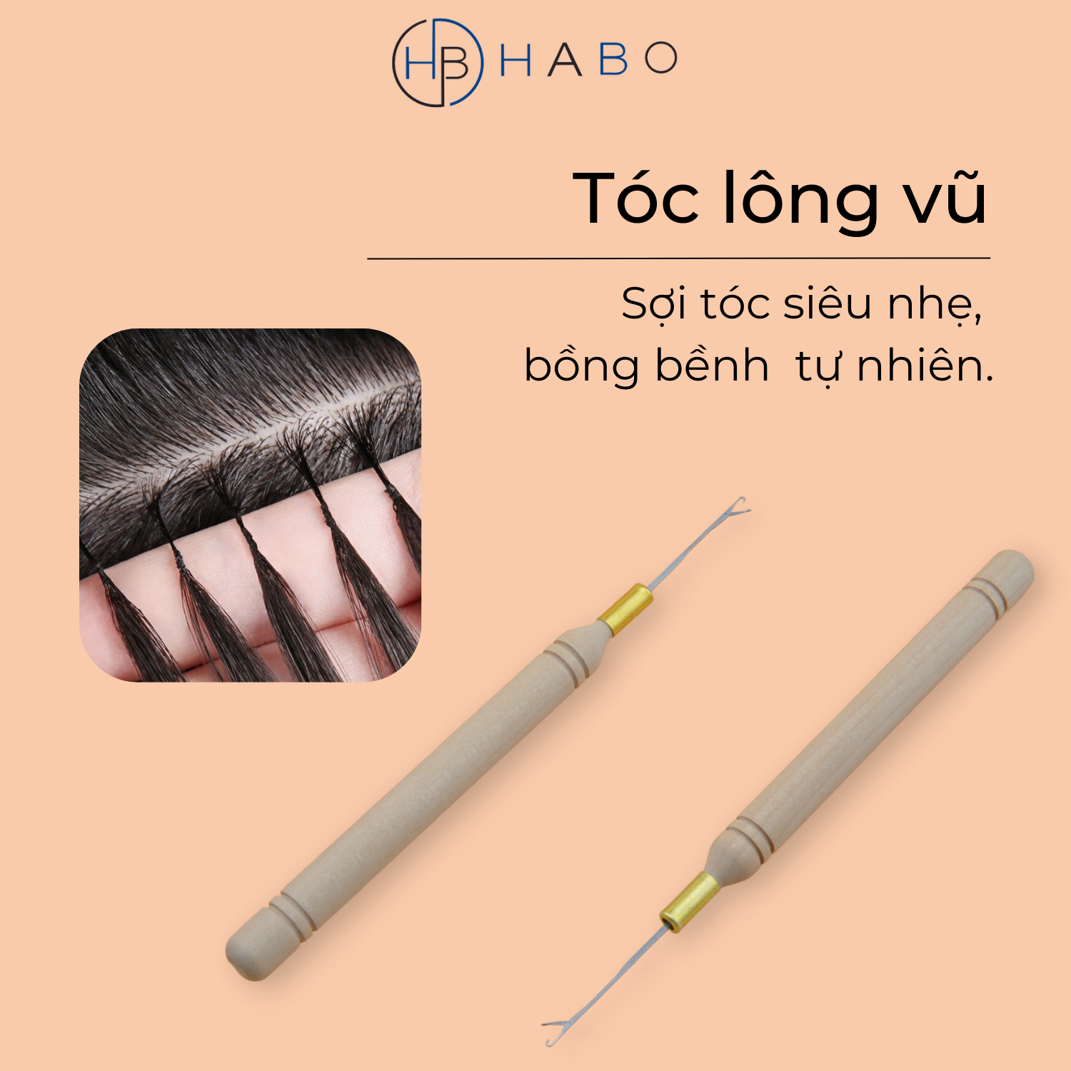 Cây nối tóc lông vũ, dụng cụ nối tóc lông vũ, dụng cụ tháo tóc lông vũ bằng gỗ