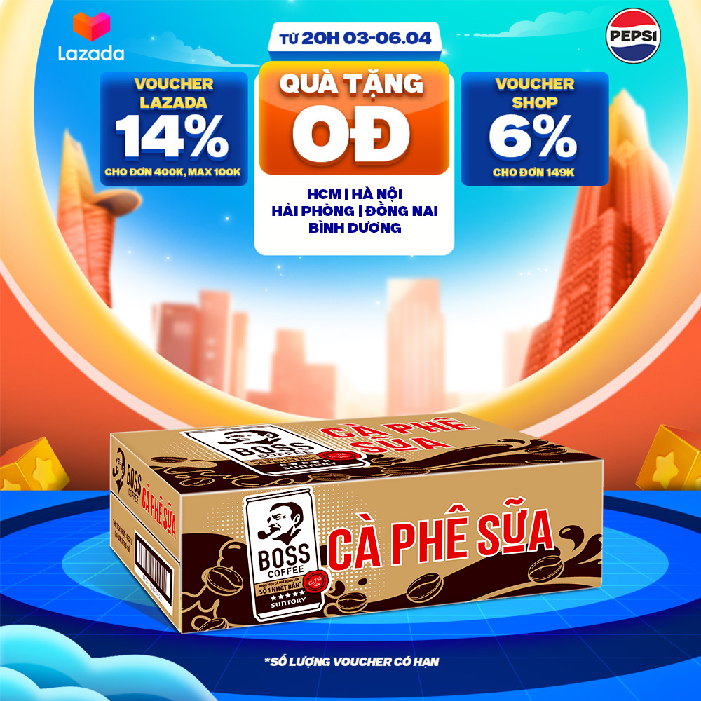 Thùng 24 Lon Cà phê sữa Boss (180ml/lon)