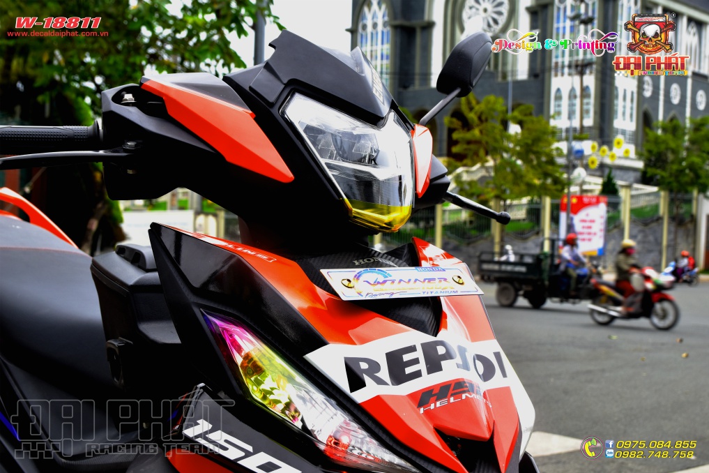 Tem Trùm Xe Winner Repsol Cam Trắng
