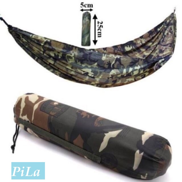 [HCM]Võng Dù  2 Lớp Có Túi Rút  Du Lịch Màu Lính Rằn Ri