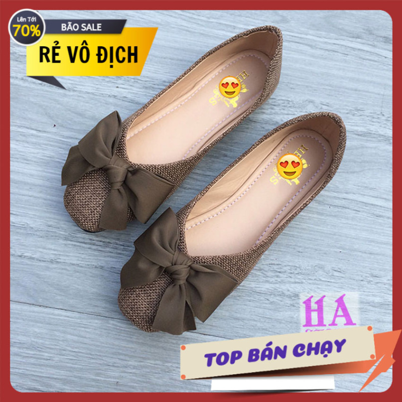 Giày búp bê đế bệt chất dạ gắn nơ vải xinh cực sang trọng giày nữ giày bệt nữ giày nơ giày dạ giá rẻ