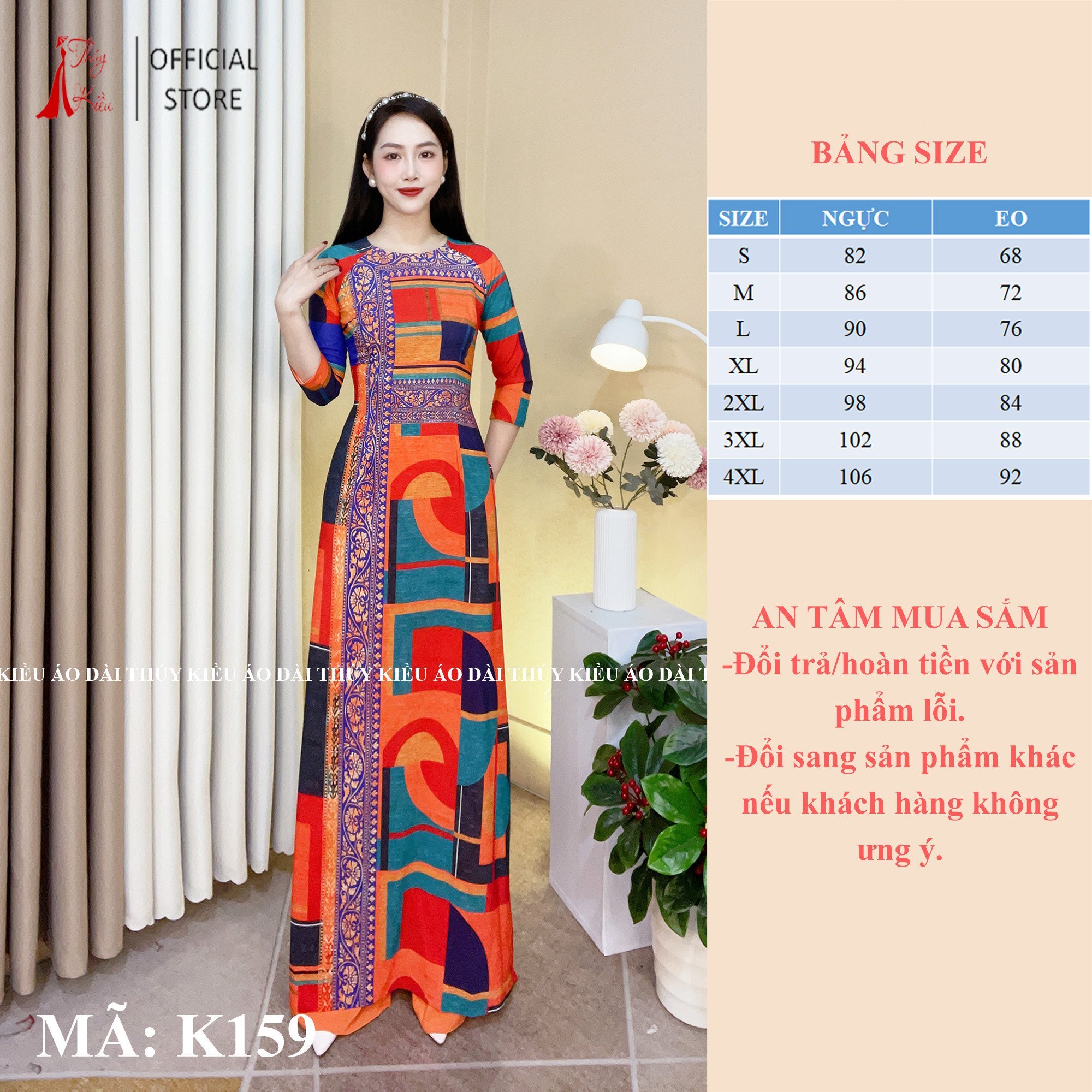 Áo dài thổ cẩm đỏ cam xanh K159 may sẵn thiết kế mềm mại co giãn áo dài giá rẻ