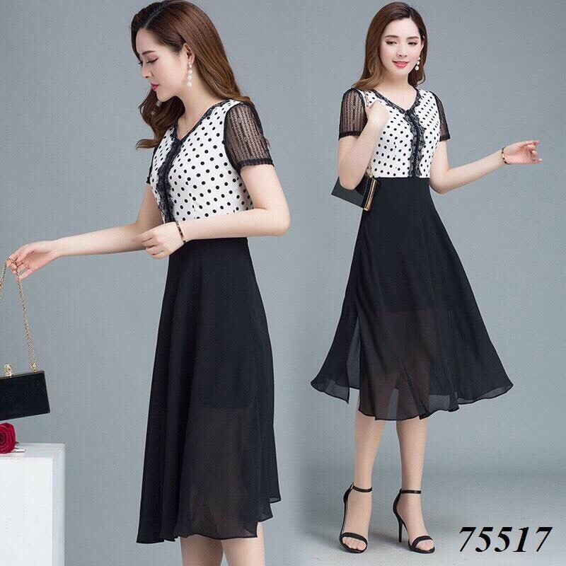 [HCM]ĐẦM XÒE VOAN CHẤM BI PHỐI REN SANG TRỌNG