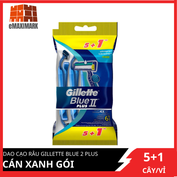 [HCM]Dao cạo râu Gillette Blue 2 Plus Cán xanh Gói 5+1 giá rẻ