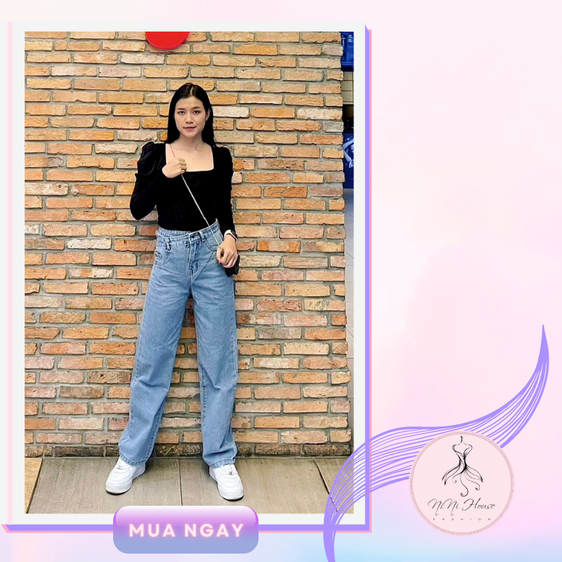 Quần jeans ống rộng ulzzang cạp chéo