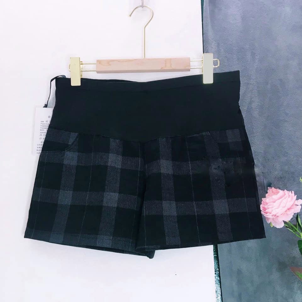 Quần short ống rộng sọc ô caro cho mẹ bầu🍒hàng order quảng châu(hàng có sẵn giao ngay)