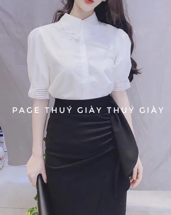 Ao Kiểu Nữ Ngắn Tay Thắt Nơ Cao Cấp Thời Trang Cong Sở Dạo Phố Dự Tiệc Mora Trắng Cam Mra10 Lazada Vn