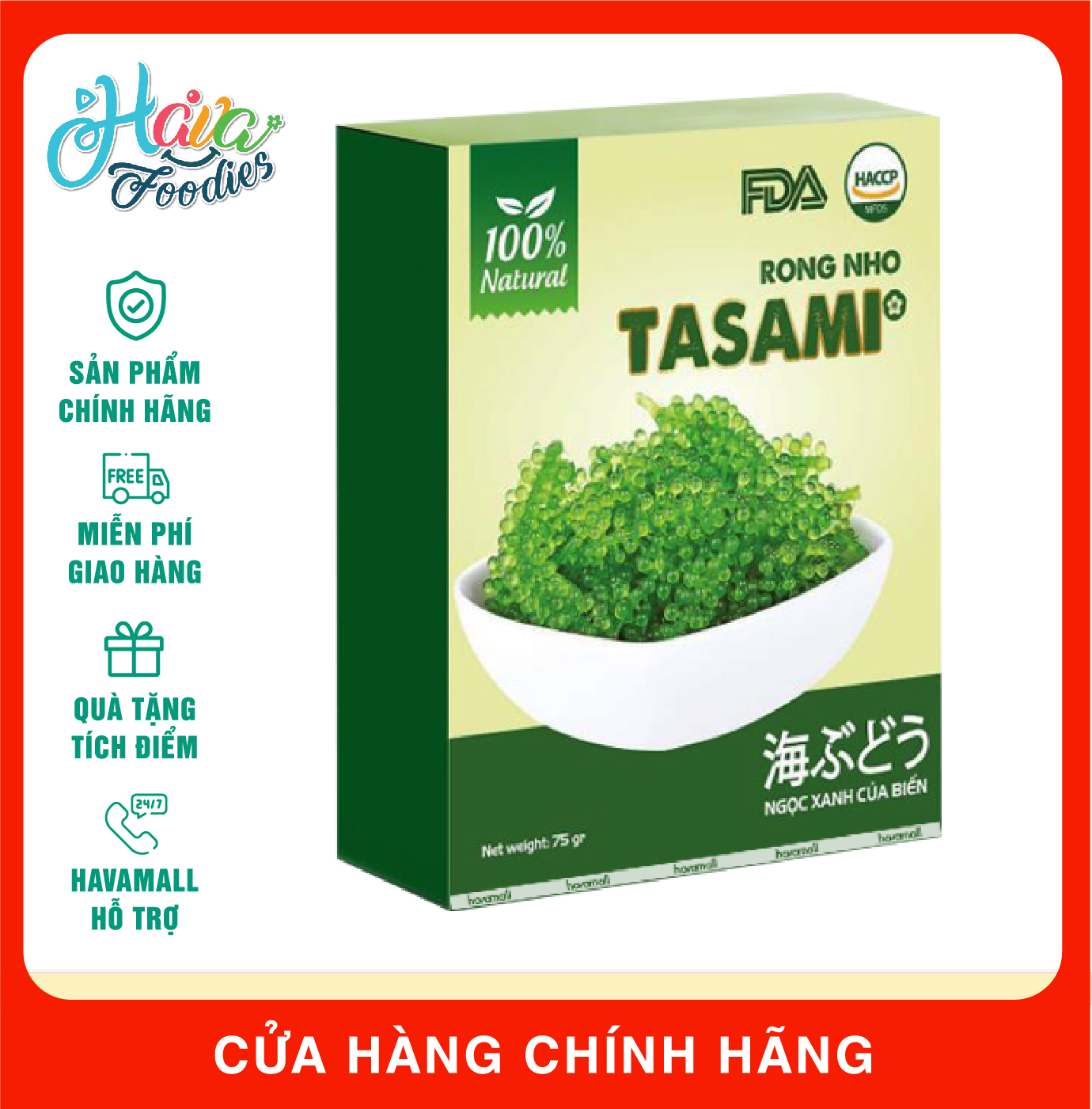 [HOÀN TIỀN MAX 10%][ TẶNG SỐT MÈ RANG ] Rong nho Tasami 75gr- Sea Grapes