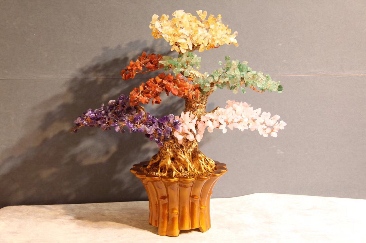 Cây Tài Lộc phong thủy đá thạch anh ngũ sắc - Cao 45 cm