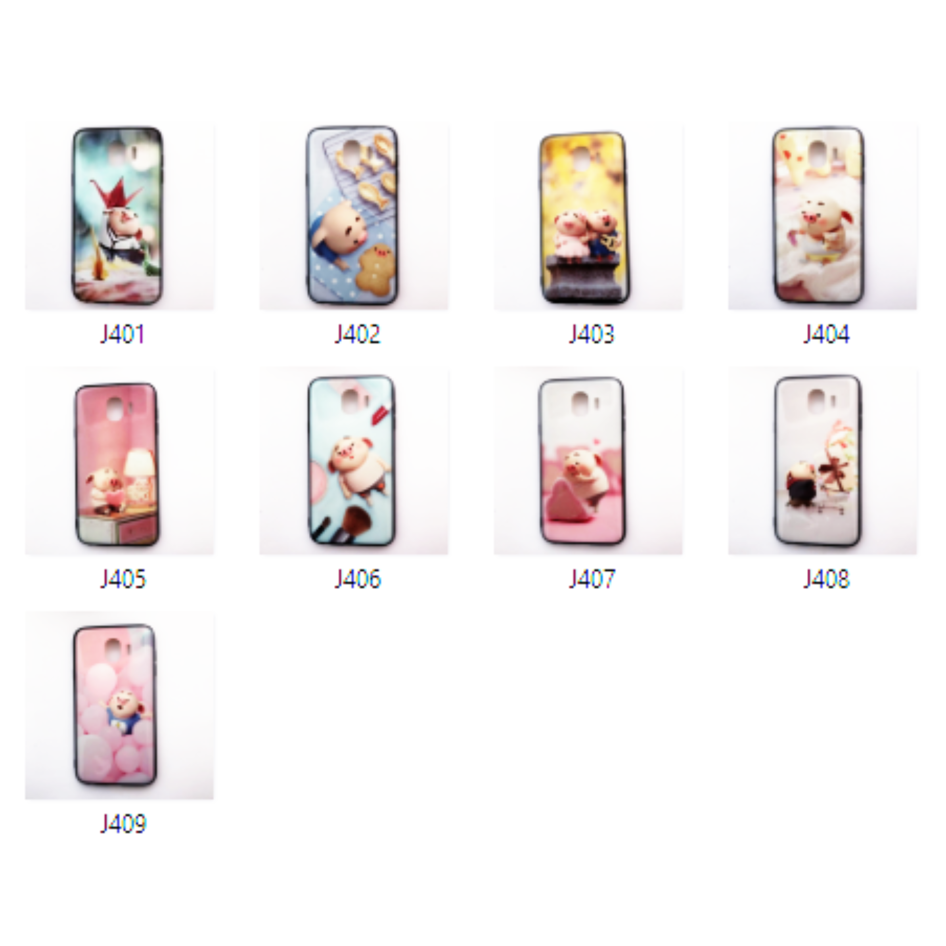 Ốp cứng viền dẻo Samsung J4 (2018) (Thân trắng -  viền đen - in hình siêu cute)