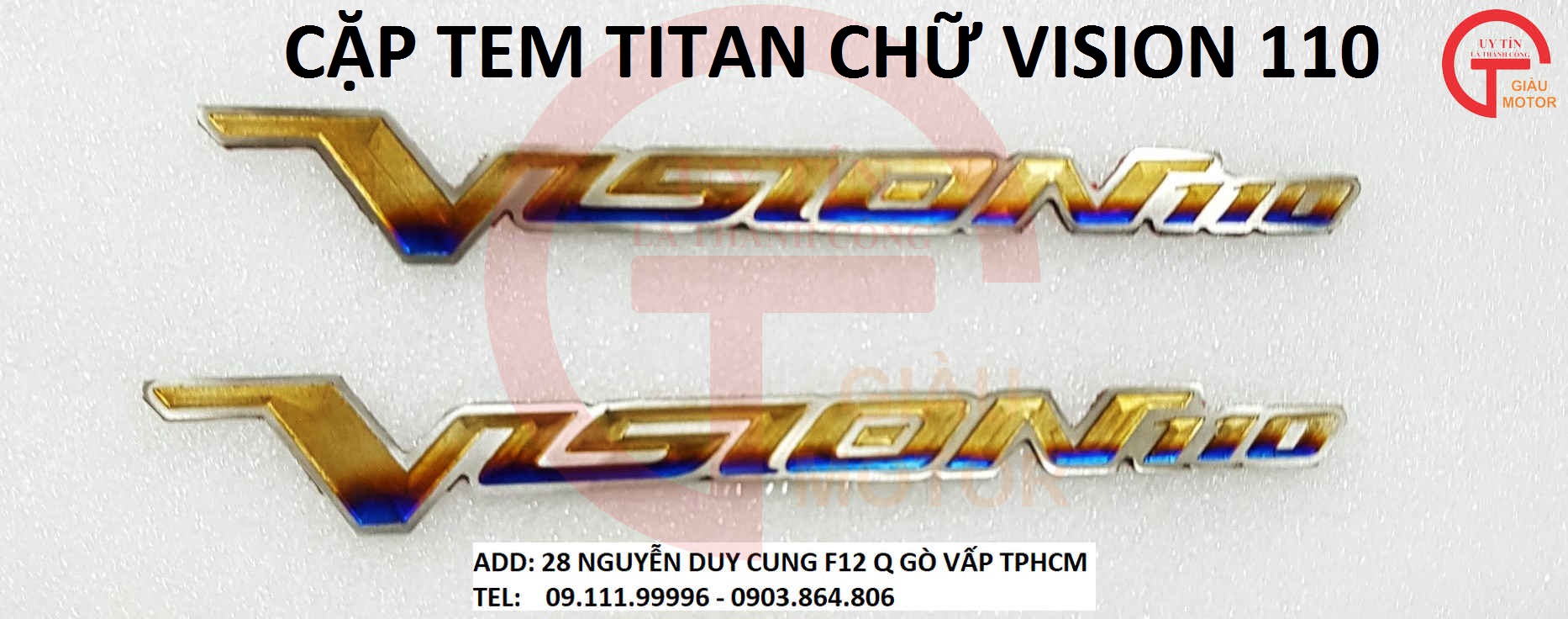 CẶP TEM TITAN CHỮ VISION 110 DÁN XE HONDA VISION