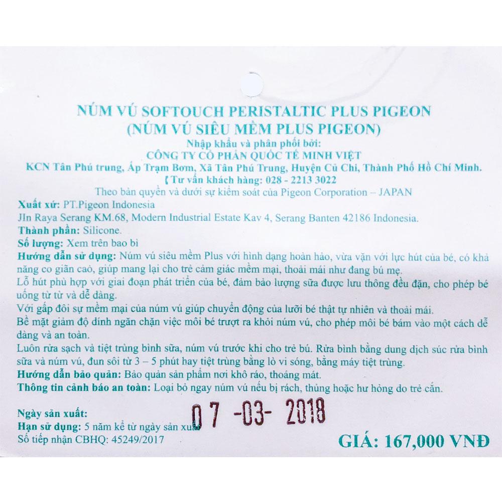 Bộ Đôi Núm Ty Pigeon SofTouch Peristaltic Plus Cổ Rộng Size M