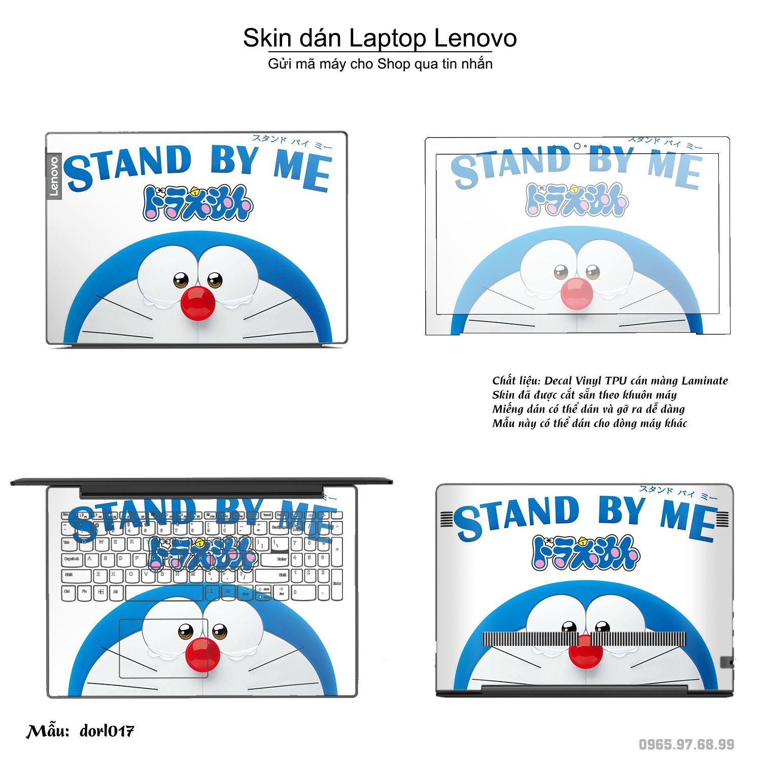 Decal Skin dán Laptop Lenovo mẫu Doraemon (inbox mã máy cho shop)