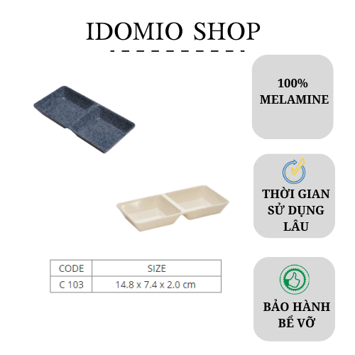 Chén Chấm 2 Ngăn Vấn Đá Kem/Xanh