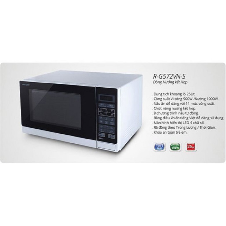 Lò vi sóng Sharp R-G572VN-S 25 Lít (Giá áp dụng giao tại HN, HCM& các tỉnh liên hệ shop)