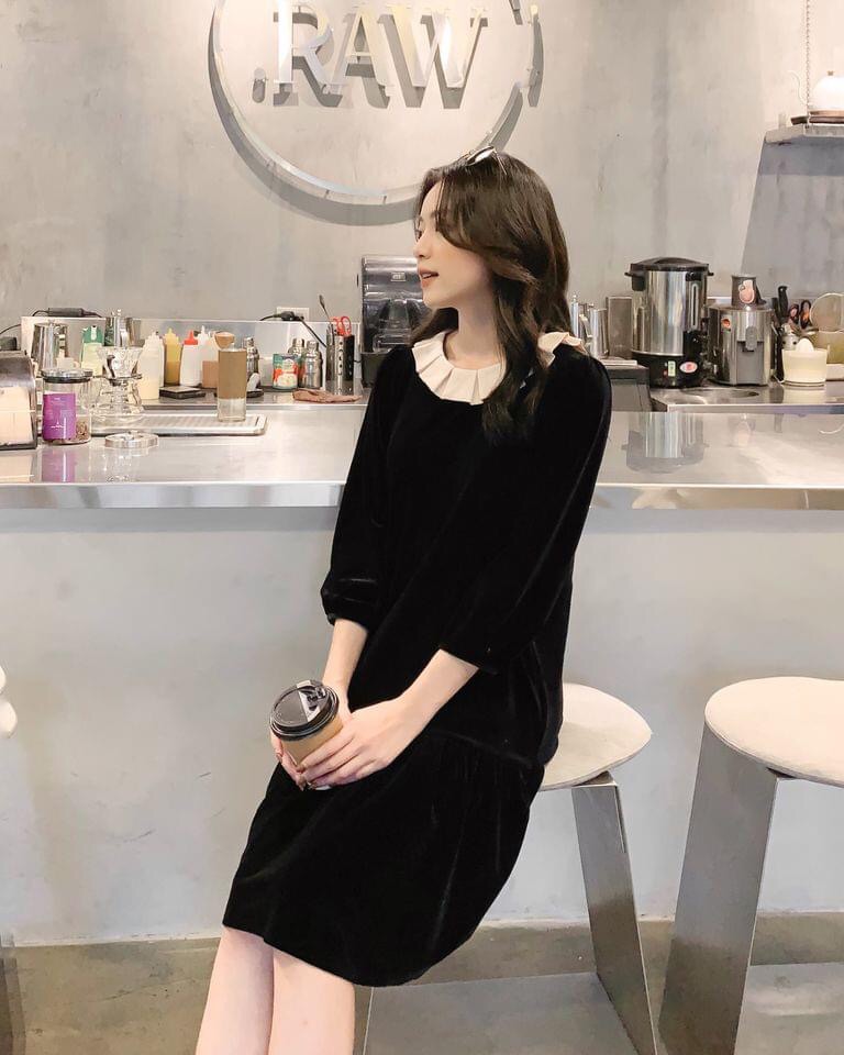 Váy nhung đuôi cá cao cấp phối cổ siêu đẹp