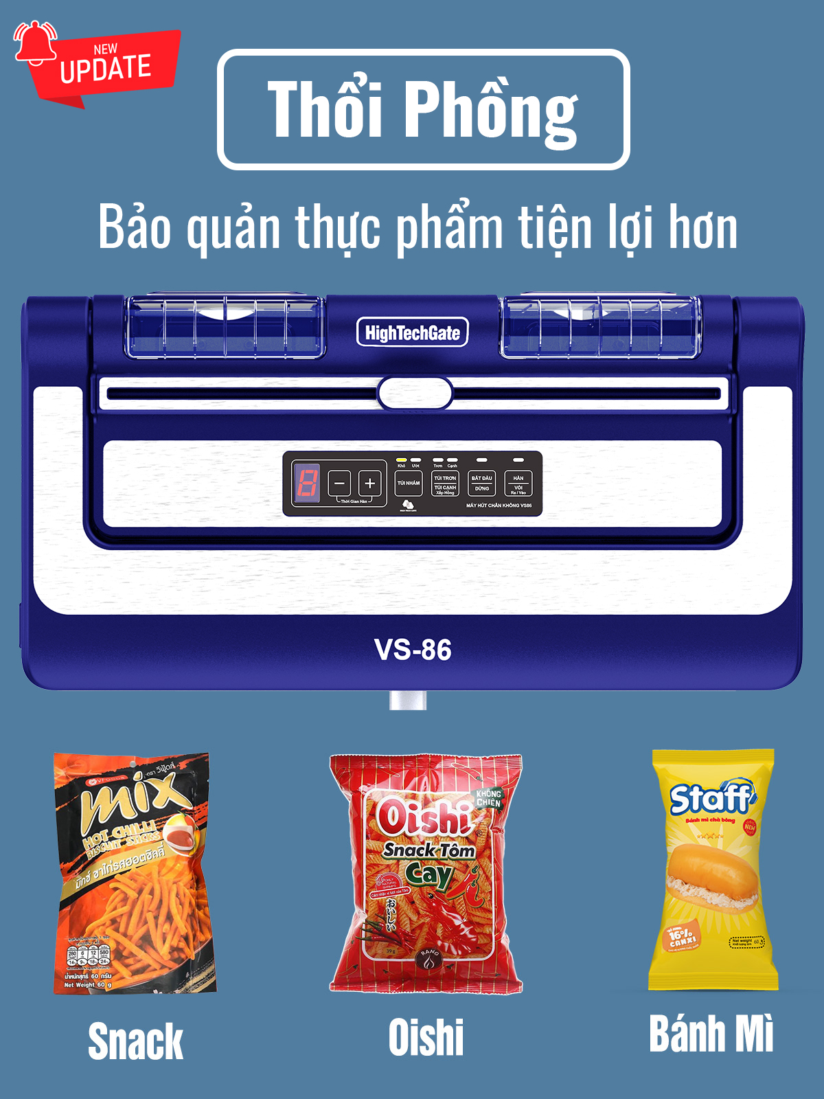 Máy hút chân không HTG-VS-86, hút mọi loại túi, công nghệ mới với chế độ hàn thông minh, hút 2 động cơ mạnh mẽ, hút và thổi phồng, hàng chính hãng