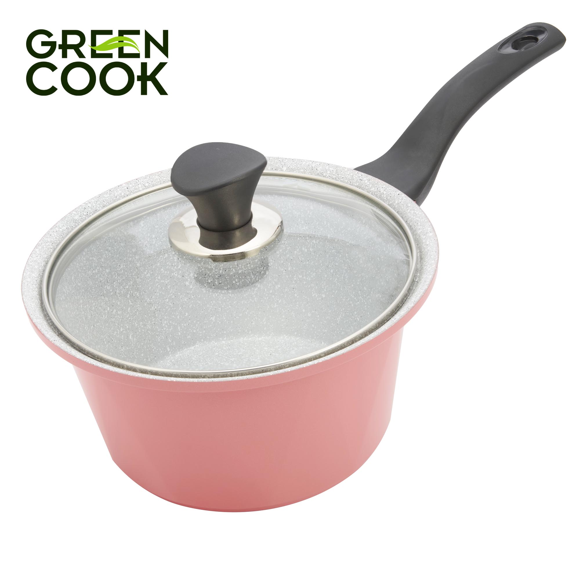 Bộ 3 nồi đúc ceramic vân đá chống dính đáy từ 18 cm, 20 cm và 24 cm Green Cook GCS02 màu hồng, dùng được tất cả các loại bếp, công nghệ Hàn Quốc sản xuất tại Việt Nam - Hàng chính hãng greencook