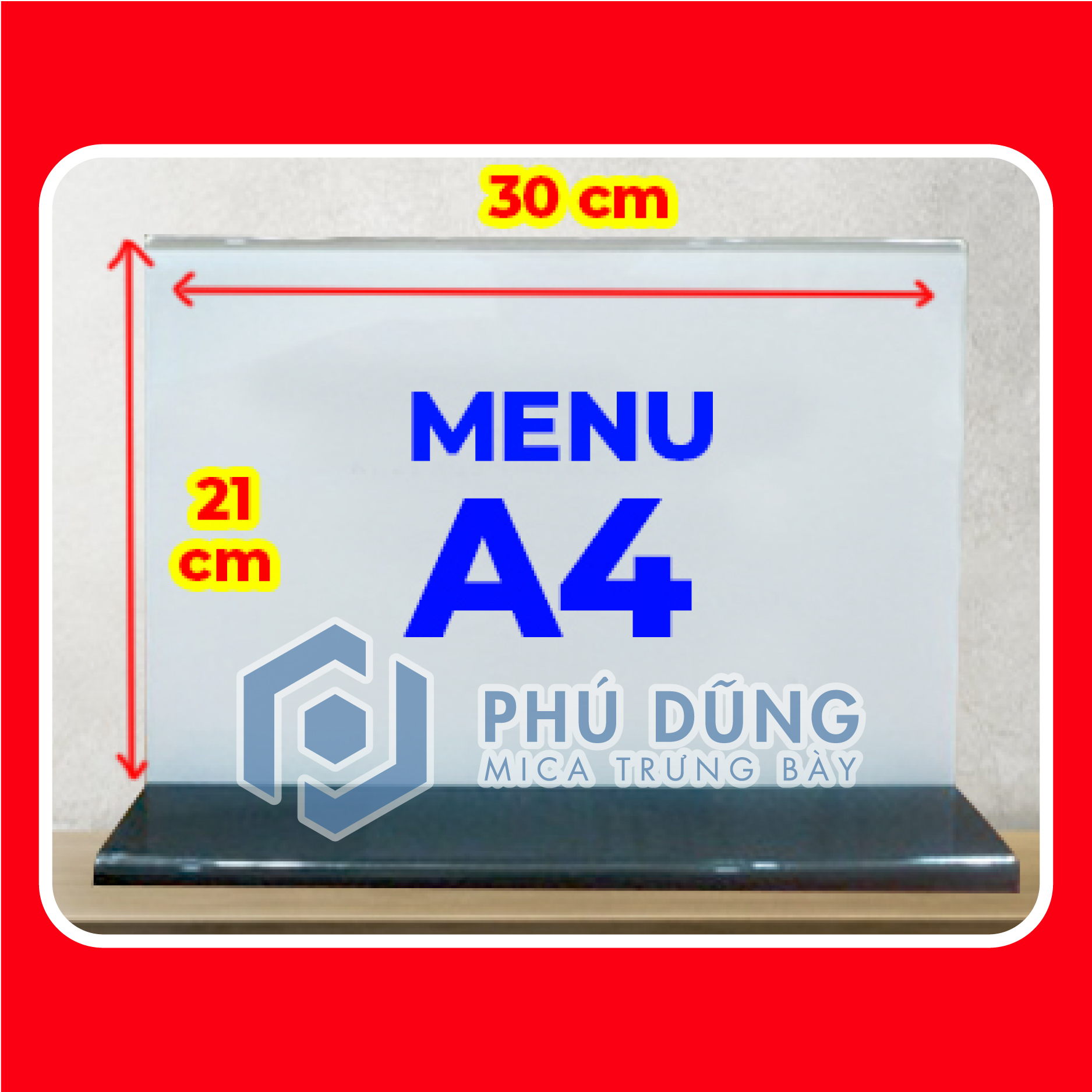 [HCM]Kệ Menu Mica NGANG A4 Đế Lùa