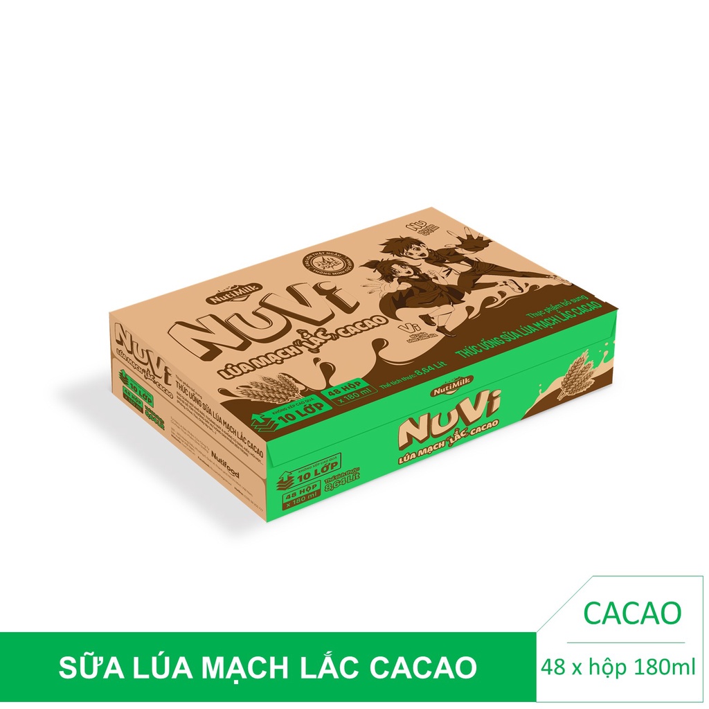 (HSD T6-2026) Thùng 48 Hộp NUVI Sữa Lúa Mạch Thạch Cacao 170ml.
